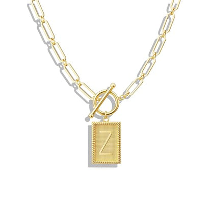 Tewiky Gold Initial Necklaces for Women, Square Letter Pendant Necklace | Toggle Clasp，Trendy 14K Gold Plated Dainty Paperclip Chain Necklaces for Women，Jewelry Gifts - style: Gold Z