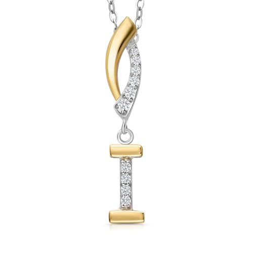 Gem Stone King Initial Pendant Necklace Letter A to Z Alphabet | 10K Yellow Gold and 925 Sterling Silver | White Lab Grown Diamond | Gift Women Mother's Day Wife Mom Girlfriend Anniversary Birthday | - style: Initial I