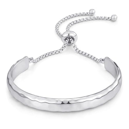 14K Gold Bracelets for Women Adjustable Slider Bracelet Bangle Bracelets for Women Trendy Chain Bracelet - color: Silver Hammered