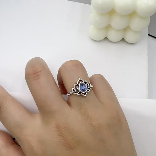 Lotus Ring for Women - Zircon Inlaid Flower Promise Ring - My Trauma Inspirational Statement Floral Jewelry Gift - color: purple