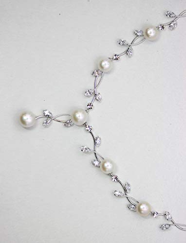 Faship Genuine Freshwater Pearls Floral Necklace Earrings Set | Premium CZ Crystal, Gorgeous, Sparkling - color: Clear