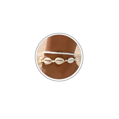 Shell Ankle Bracelet Set for Women,Boho Adjustable Beads Anklet Pack Natural White Shells Stack Stretch Seashell Pearl Starfish Bracelet Set Hawaiian Beach Vacation Foot Jewelry - style: J-Shell Beads