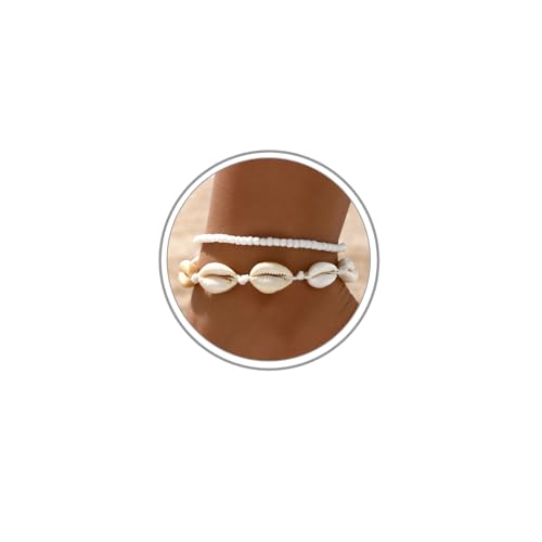 Shell Ankle Bracelet Set for Women,Boho Adjustable Beads Anklet Pack Natural White Shells Stack Stretch Seashell Pearl Starfish Bracelet Set Hawaiian Beach Vacation Foot Jewelry - style: J-Shell Beads