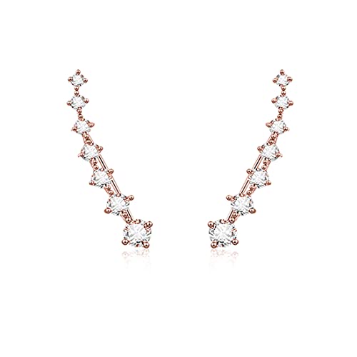 Reffeer Solid 925 Sterling Silver 7 Crystals Cuff Earrings Climber for Women Crawler Earrings Wraps - color: C-Rose Gold