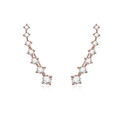 Reffeer Solid 925 Sterling Silver 7 Crystals Cuff Earrings Climber for Women Crawler Earrings Wraps - color: C-Rose Gold