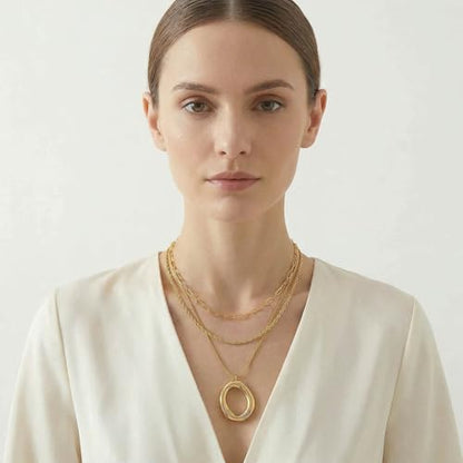 Layered Gold Necklaces for Women,18K Real Gold Plated Trendy Circle Pendant Necklace, Stackable Necklace Stainless Steel Jewelry Gifts for Birthday Valentine's, Mother's Day & Christmas - style: Gold-C
