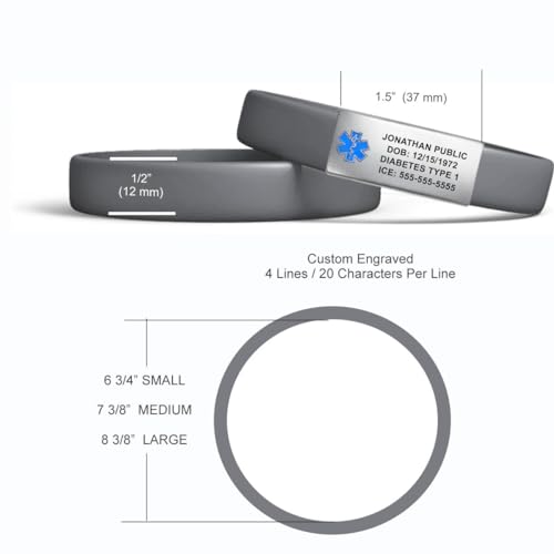Engraved Medical Alert Bracelet - Large Gunmetal Gray - color: Gunmetal Gray, size: 8 3/8" (large)