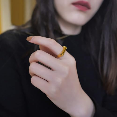 Stainless Steel Square Signet Rings for Men Women Gold/Silver Plain Pinky Thumb Ring, Gift for Dad Husband - color: Rectangle Gold-Custom