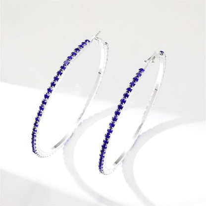 80mm Rhinestone Hoop Earrings for Women Sparkly Earrings Cubic Zirconia Circle Earring Exaggerated Prom Earring Large Rhinestones Round Hoop Earrings Silver Prom Jewelry for Party Wedding Birthday - color: Blue