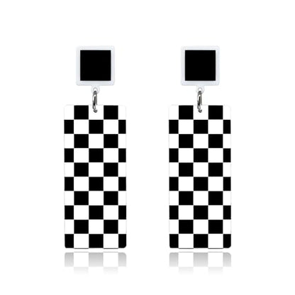 KaFu Checkerboard Earrings for Women 70s 80s Retro Acrylic Black White Striped Checkered Geometric Dangle Earrings Resin Rectangle Earrings Statement Jewelry - color: style-1