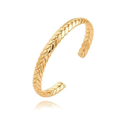 PERNNLA PEARL Dainty Gold Bar Bracelet for Women Simple Delicate Thin Cuff Bangle Hook Bracelet 18K Gold Plated Handmade Minimalist Jewelry - color: 32.Ear of Wheat