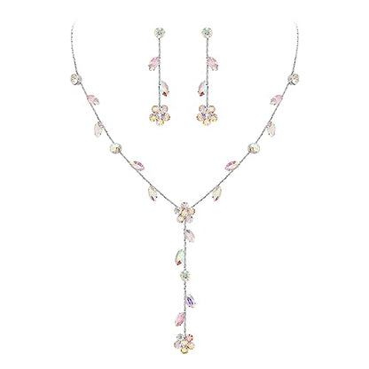 EleQueen Dainty Bridal Jewelry Set for Brides Bridesmaid, Cubic Zirconia Flower Necklace Earrings for Women