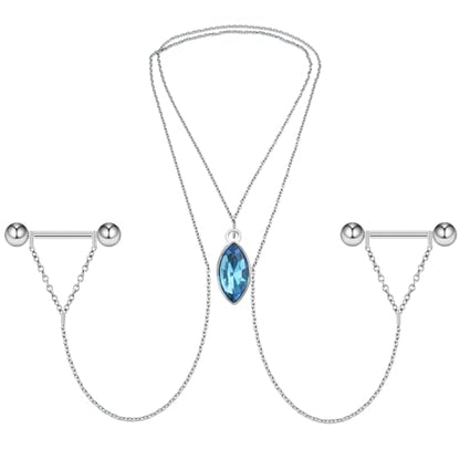 Nipple Chains Pierced Necklace 14G Barbells Nipple Rings Drizzle Dangle Body Piercing Jewelry - color: a