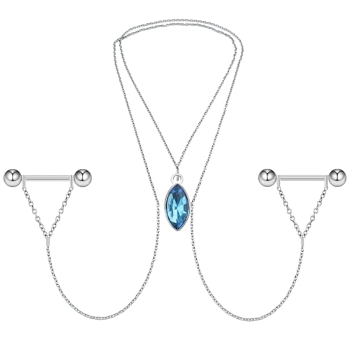Nipple Chains Pierced Necklace 14G Barbells Nipple Rings Drizzle Dangle Body Piercing Jewelry - color: a