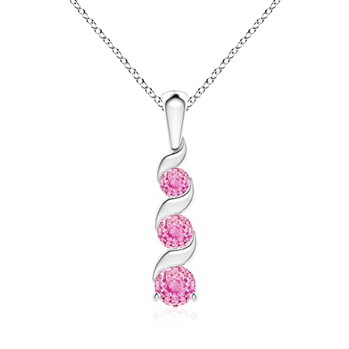 Angara Natural Pink Sapphire Pendant for Women | Channel-Set Round Pink Sapphire Three Stone Journey Pendant in 14K Solid Gold/Platinum With 18" Chain | Birthday, Anniversary, Gemstone Jewelry Gift