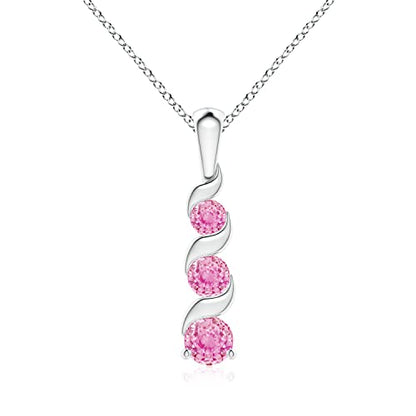 Angara Natural Pink Sapphire Pendant for Women | Channel-Set Round Pink Sapphire Three Stone Journey Pendant in 14K Solid Gold/Platinum With 18" Chain | Birthday, Anniversary, Gemstone Jewelry Gift