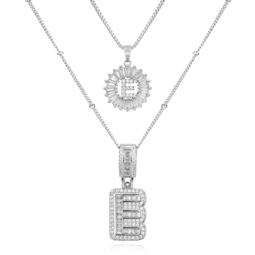 14K Gold Plated Alphabet Necklace Cubic Zirconia Letter Pendant, Personalized Name Jewelry Gift for Women, Customizable A-Z, Birthday/Mothers Day Gifts for Womens - color: White Gold, style: Style-E
