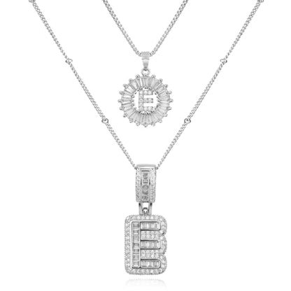 14K Gold Plated Alphabet Necklace Cubic Zirconia Letter Pendant, Personalized Name Jewelry Gift for Women, Customizable A-Z, Birthday/Mothers Day Gifts for Womens - color: White Gold, style: Style-E