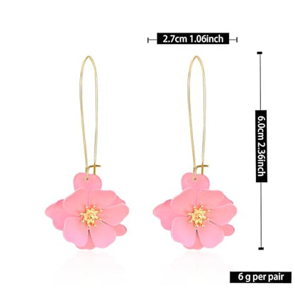 Bohemian Daisy Flower Matte Floral Long Petal Drop Dangle Earrings Layered Tiered for Women Chic Boho Wedding Jewelry - color: Pink