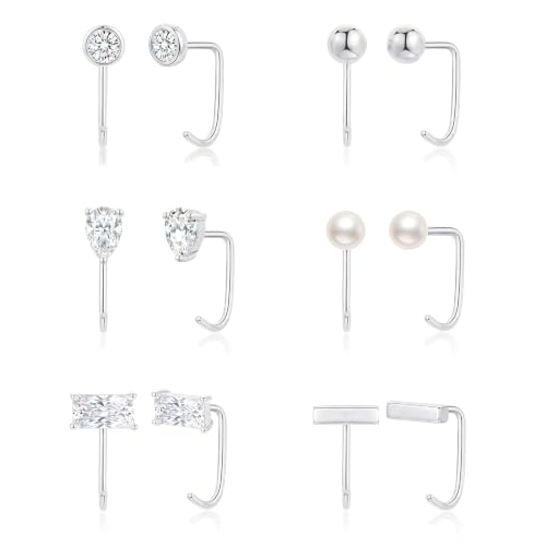 Backless Half Hoop Earrings Gold Silver Stay Close Huggie Hoop Earrings 14K Gold Plated Hypoallergenic Ardant Earring No Back Poke Free Comfort Sleeper Earring for Mutiple Piercing Fit Jewelry Gifts - color: B-SILVER