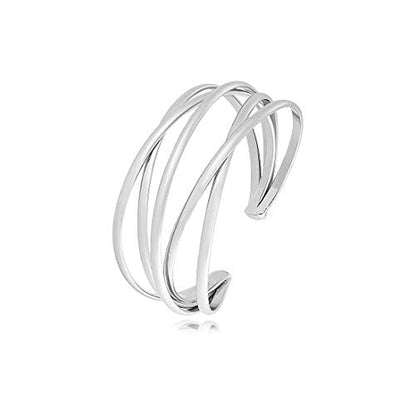 Boho Chunky Cuff Bracelet for Women,Gold/Silver/Rose gold Multi-layer Cross Wire Bangle Bracelets Open Adjustable Wide Cuff Bracelet Fashion Statement Jewelry - color: Silver