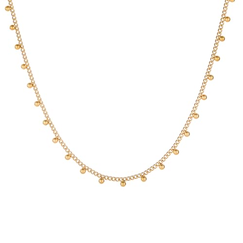 Gold Chain Necklace for Women 18K Gold Plated Dainty Star Cross Heart Cuabn Choker Chains Stainless Steel Trendy Jewelry Christmas Gifts - color: Cuban Ball Drop
