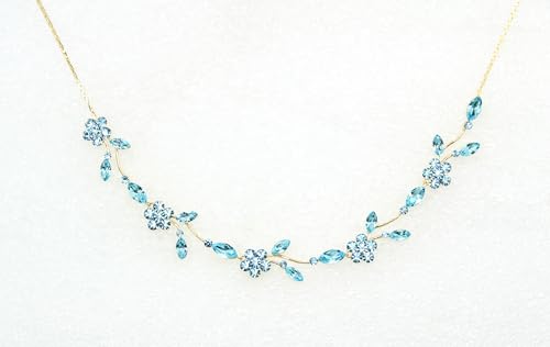 Faship Gorgeous Rhinestone Crystal Floral Necklace Earrings Set - color: Aqua / Gold plated
