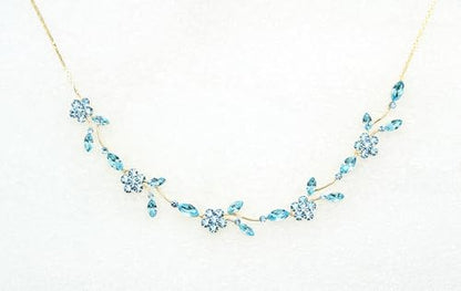 Faship Gorgeous Rhinestone Crystal Floral Necklace Earrings Set - color: Aqua / Gold plated