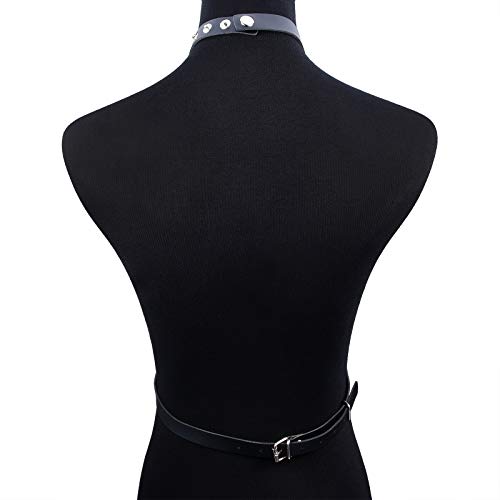 Nipple Ring with Choker Necklaces Stainless Steel Nipple Rings Chain Heart Cat Head Punk Chokers for Women Nipple Barbell Piercing Jewelry - color: Black PU Leather Chest Chain
