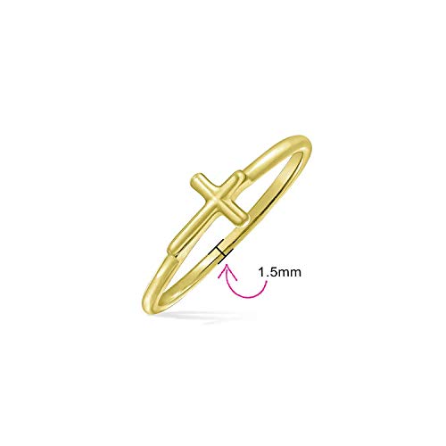 Bling Jewelry Minimalist Simple Midi Knuckle Thin 1MM Band Stackable Religious Sideways Cross Ring For Teen Yellow 14K Gold Plated .925 Sterling Silver - color: Gold-Tone