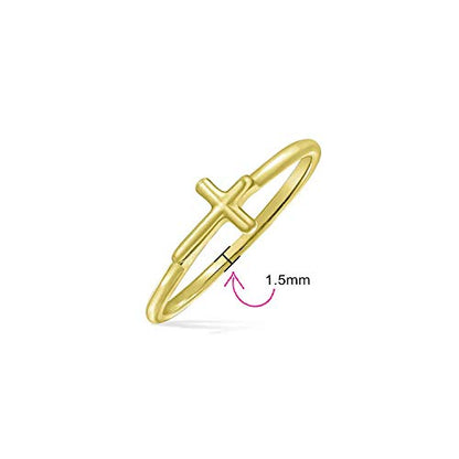 Bling Jewelry Minimalist Simple Midi Knuckle Thin 1MM Band Stackable Religious Sideways Cross Ring For Teen Yellow 14K Gold Plated .925 Sterling Silver - color: Gold-Tone