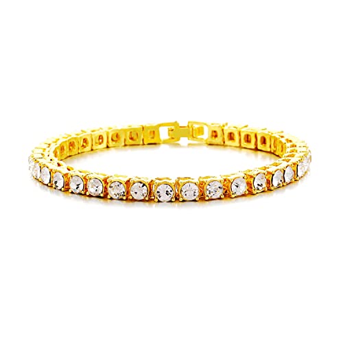 HH BLING EMPIRE 14K Gold and Silver Bracelets Diamond Tennis and Cuban Link Bracelet for Men Women Hip Hop Jewelry - color: Set B-Gold, size: 8.5"