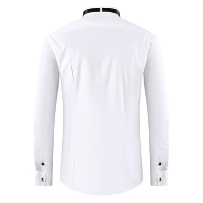 FAHIZO Men's White Tuxedo Shirt with Wing Collar, French Cuffs & Accessories - color: Bow Tie/White-a, size: 6X-Large