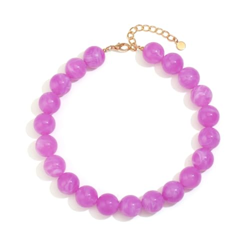 Chunky Necklaces for Women Trendy 20MM Large Resin Beaded Necklace Bold Statement Chunky Choker Necklace Boho Beads Summer Beach Jewelry - color: Purple