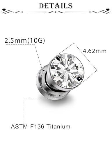 Astm F136 Titanium CZ Ear Gauges Screw Fit Flesh Tunnels Plugs Gauges Earring Expander Stretcher Ear Tunnels For Ears 10G 8G 6G 4G 2G 0G 00G Plug Earrings Body Piercing Jewelry For Women Men - color: 10G Gauges