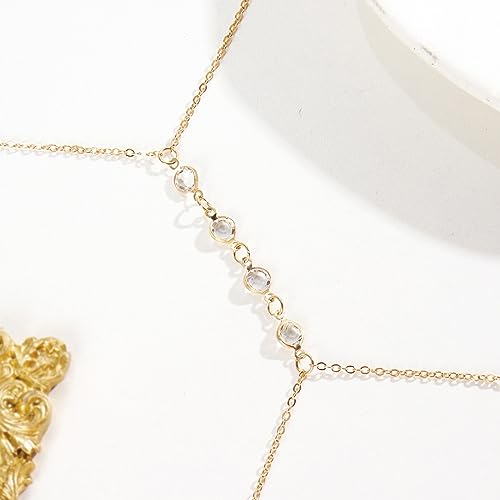 Body Chain Jewelry for Women, Layered Waist Chain for Bikinis | Sexy Body Jewelry, Adjustable Fit, Chest Belly Chain, Gold & Silver Options, Beach Vacation, Festivals Raves & Concerts - style: 5 Diamonds(Gold)