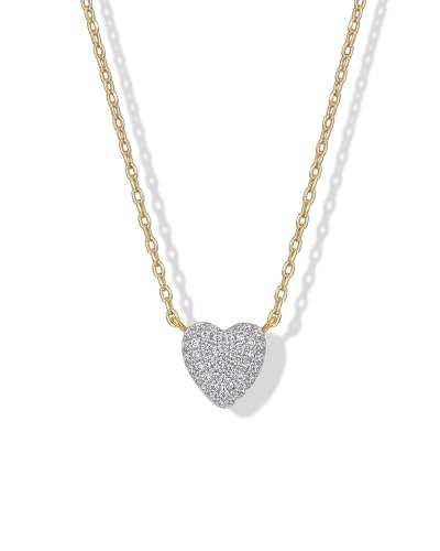 PAVOI 14K Gold Plated Cubic Zirconia Heart Necklace | Cute Dainty Love Pendant Necklaces for Women - Valentines Day Trendy Jewelry - style: Heart Puffy