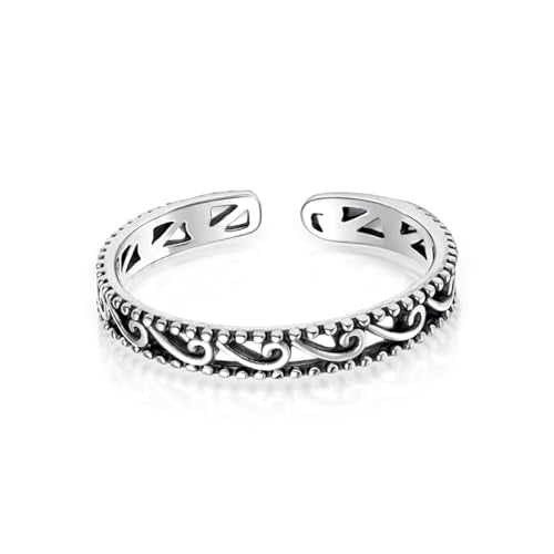 LeCalla 925 Sterling Silver Minimalist Toe Rings Set Simple Open Adjustable Toe-Rings for Women - color: 10. Antique Filigree Wave (1 PCS)