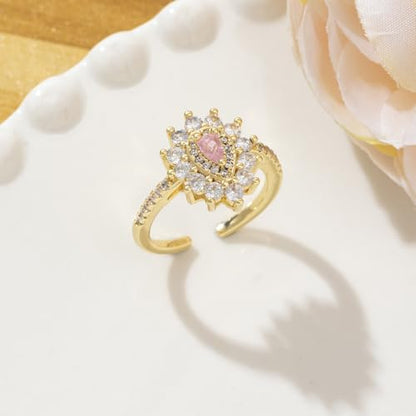Gold-Plated Butterfly Rings - Vintage Snake Statement Rings with Cubic Zirconia for Women Adjustable Open Rings - style: Teardrop