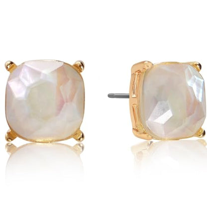 Large Square Stud Earrings for Women - Big Sparkly Rhinestone Studs | Plated in Gold Tone or Silver Tone, Hypoallergenic and Safe for Sensitive Ears - color: Mother of Pearl