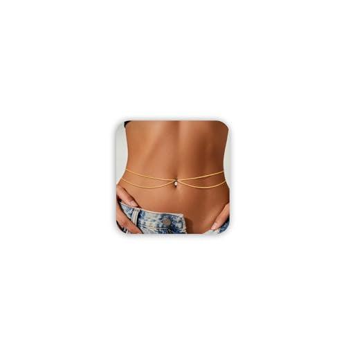 Gold Layered Waist Chain for Women, Adjustable Belly Chain | Adjustable layered waist chain for beach days, summer outfits, festivals, vacations, parties, and daily styling - style: Gold Style 7