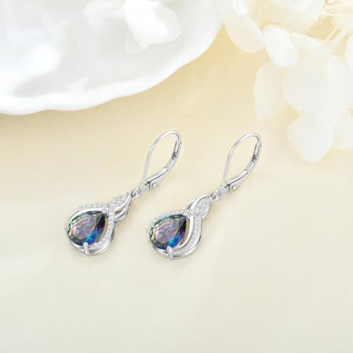 925 Sterling Silver Infinity Teardrop Earrings for Women | Lwsary Dangle Drop Leverback Earrings, Pear Shaped Birthstone Jewelry for Her - color: Rainbow