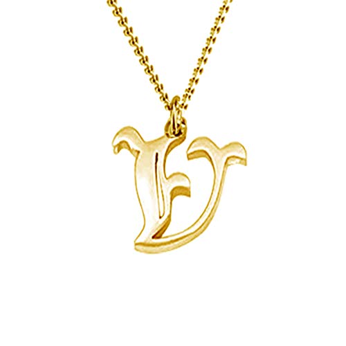 Women's Old English Initial Necklace 18K Gold Plated Stainless Steel Letter Pendant Gift - style: V