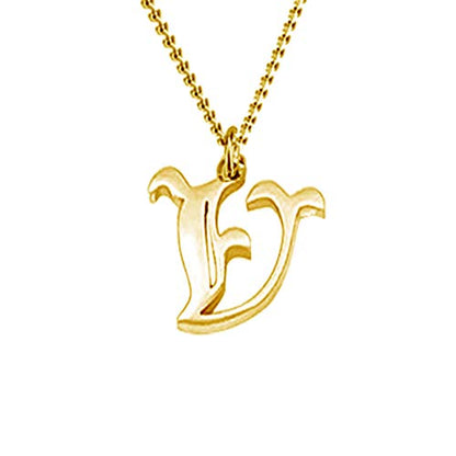 Women's Old English Initial Necklace 18K Gold Plated Stainless Steel Letter Pendant Gift - style: V