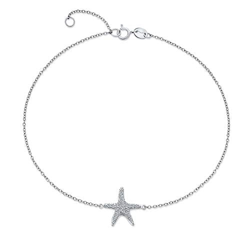 Bling Jewelry Nautical CZ Beach Starfish Anklet Charm Ankle Bracelet .925 Sterling Silver Adjustable