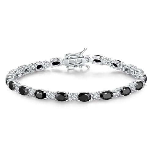 FANCIME Glamour Radiance Sterling Silver Birthstone Tennis Bracelets 7" | Charm Fine Jewelry Birthday Gifts for Women - color: Black Onyx