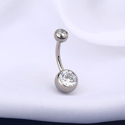 OUFER Titanium Belly Button Rings, Internally Threaded Belly Ring, Round CZ Navel Rings for Women Men - color: Silver, size: 1.6*10MM