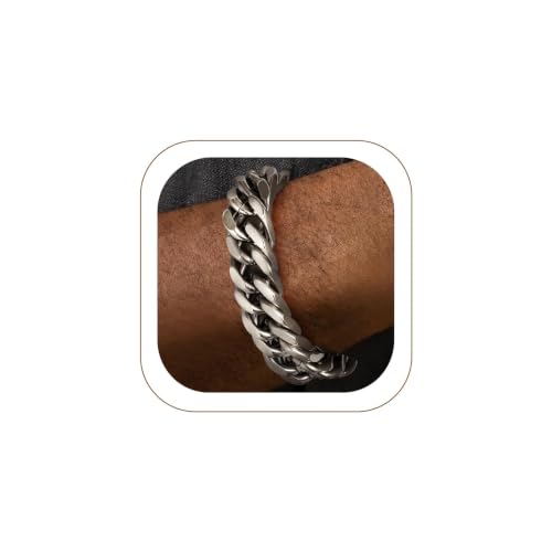 FaithHeart Mens Stainless Steel Cuban Link Bracelet, Tarnish Resistant | 6/8/12/17mm Silver/Black/Gold Sturdy Hip Hop Wrist Chain Bracelets Daily Wear with Gift Box, 7.5"/8.3"/9.1" Length - color: A. Silver-17mm Width, size: Length 7.5 Inches