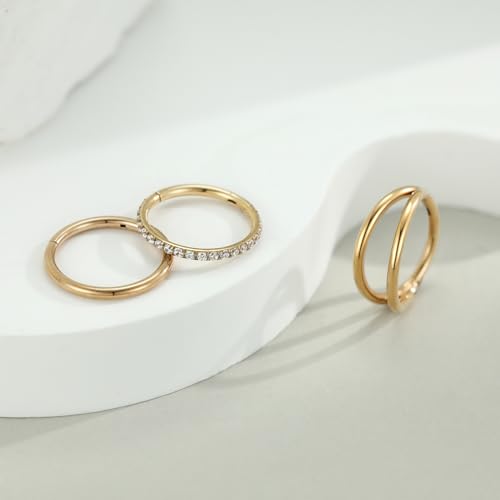 FUNLMO 3Pcs Nose Rings Double Hoop Nose Ring Conch Daith Tragus Helix Rook Piercing Jewelry Surgical Steel Cartilage Earring Conch Hoop Earring Septum Jewelry Lip Ring - color: Style 1: Rose gold
