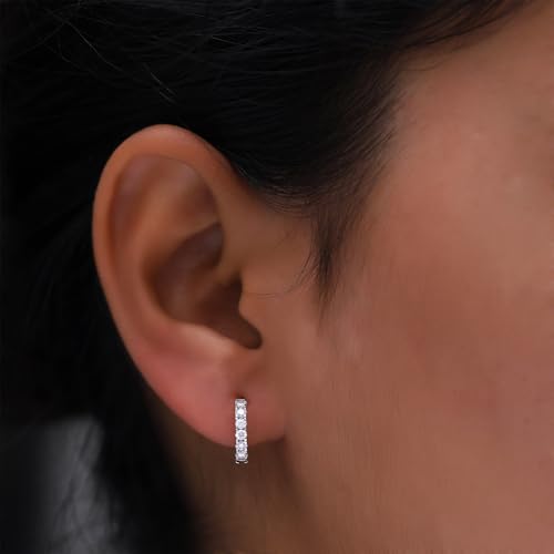 Dainty Cartilage Huggie Hoop Earrings Women in 18K Gold Plated | Round Moissanite in 18K Gold Plated Jewelry for Her - color: White Gold, size: 11 MM